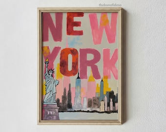 Stampa artistica di New York: decorazione murale femminile in stile preppy (download digitale)