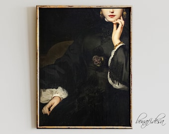 Ritratto di donna in stile Dark Academia: stampa artistica vittoriana dall'atmosfera malinconica (download digitale)