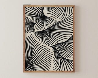 Abstract Floral Lines Art Print, Minimalist Beige Black Poster (Digital Download)