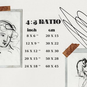 Puede incluir: Un gr&aacute;fico que muestra diferentes tama&ntilde;os para una proporci&oacute;n de 4:3 en pulgadas y cent&iacute;metros. El gr&aacute;fico muestra las dimensiones en pulgadas y cent&iacute;metros para tama&ntilde;os que van desde 8x6 pulgadas hasta 24x18 pulgadas.