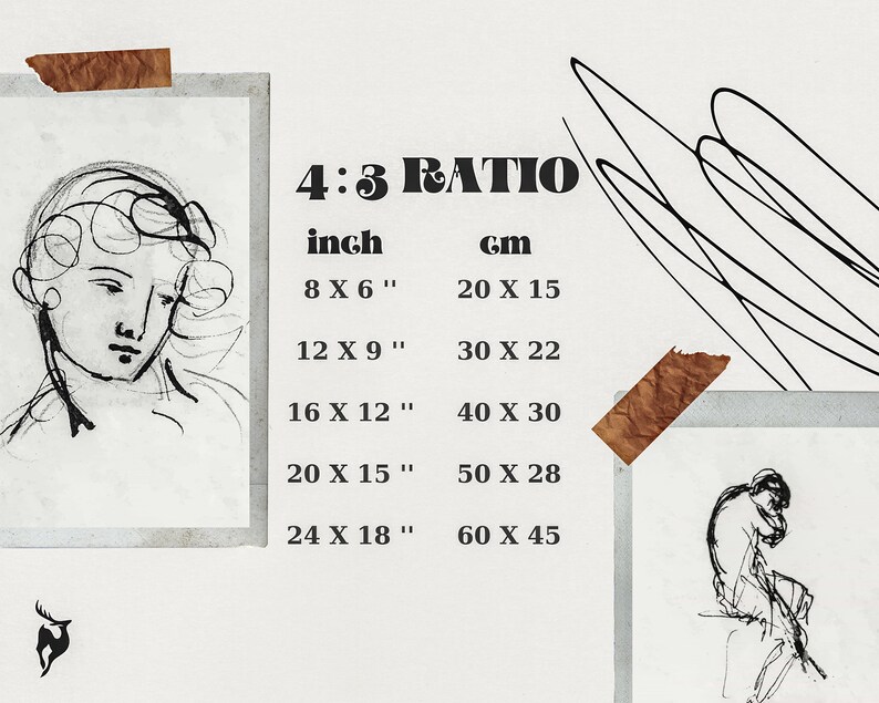 Puede incluir: Un gr&aacute;fico que muestra diferentes tama&ntilde;os para una proporci&oacute;n de 4:3 en pulgadas y cent&iacute;metros. El gr&aacute;fico muestra las dimensiones en pulgadas y cent&iacute;metros para tama&ntilde;os que van desde 8x6 pulgadas hasta 24x18 pulgadas.