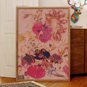 Surrealistisch bloemen vintage olieverfschilderij, maximalistische muurkunst (digitale download)