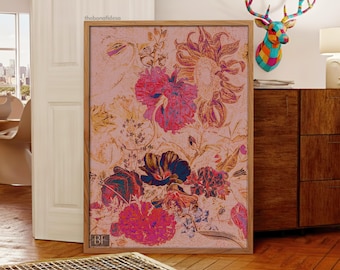Impresión de pintura al óleo vintage floral surrealista, arte mural maximalista (descarga digital)