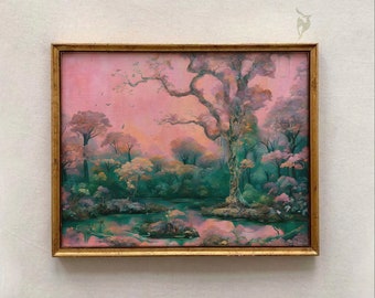 Surreal Landscape Oil Painting Print, Eclectic Wall Art (Digital Download)