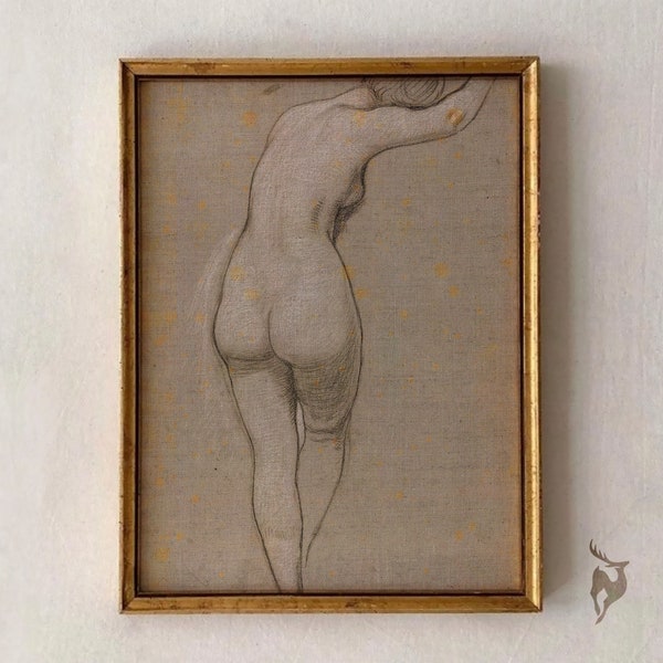 Charcoal Drawing, Figure Woman Digital Download Art, Gallery Wall Decor Nude Pencil Drawings Printable Artwork, Female Drawing Vintage Print
