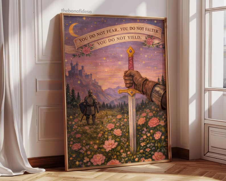 Fantasy Wall Art, Girly Book Lover Gift, Sword Art, Book Quote, Pink Print image 5