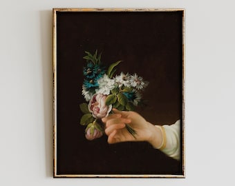 Vintage Floral Still Life Painting, Eclectic Flower Print (Downloadable)