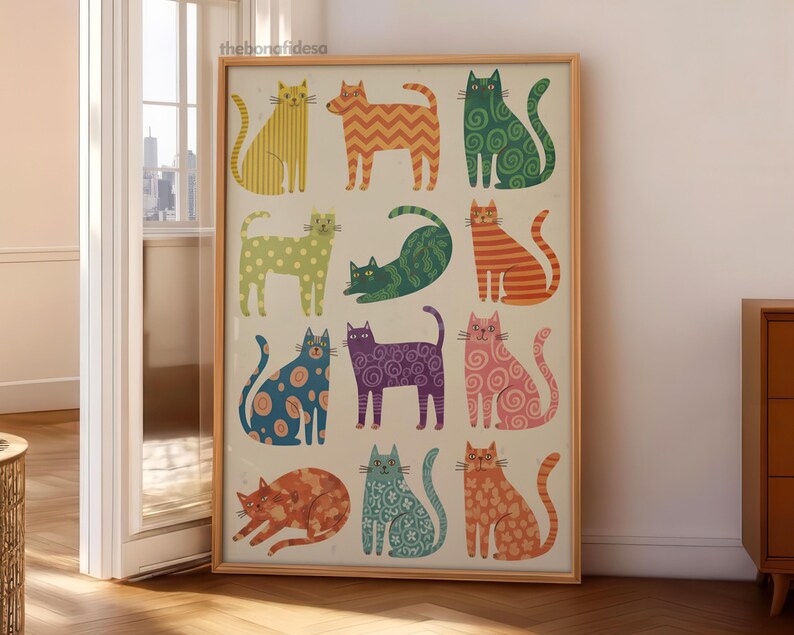 Illustration de chat fantaisiste, art pop abstrait (téléchargement numérique) image 6