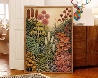 Abstract Colorful Botanical Print: Earthy Wildflower Art, Boho Home Decor