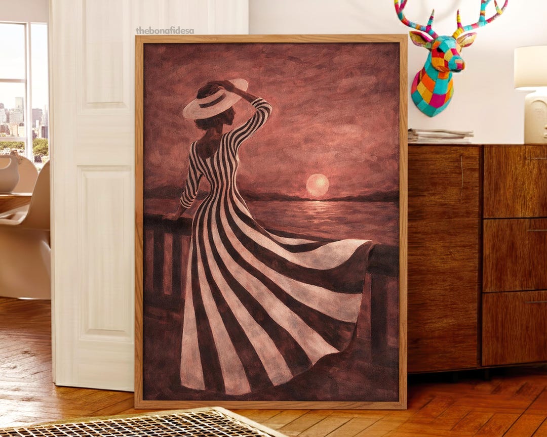 Abstract Woman Art Print: Striped Dress, Modern Wall Decor (digital ...