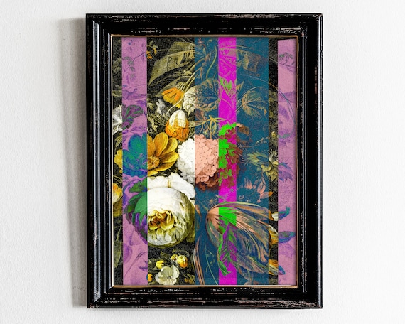 Colorful Floral Collage Print, Eclectic Maximalist Wall Art (Digital Download)