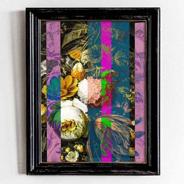Maximalist Decor, Altered Art, Colorful Flower, Eclectic Home Gallery Wall, Surreal Poster, Printable Vintage Oil Painting, Digital Download