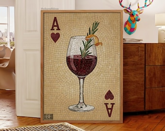 Ace Card Wine Digital Print Extra Dirty Mosaic Cocktail Poster Minimalist Bar Cart Decor Trendy Printy Gallery Wall Art