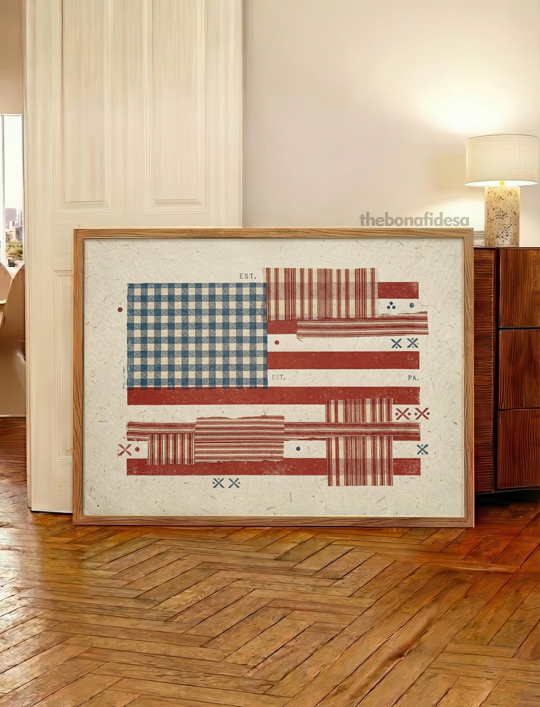 Rustic Americana Patchwork Flag Print Primitive Country Wall Decor Folk ...