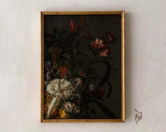 Moody Flower Wall Art, Still Life Painting, Dark Academia Decor, Cottage Core, Antique Print,Vintage, Victorian Flower Fine Art, Botanical