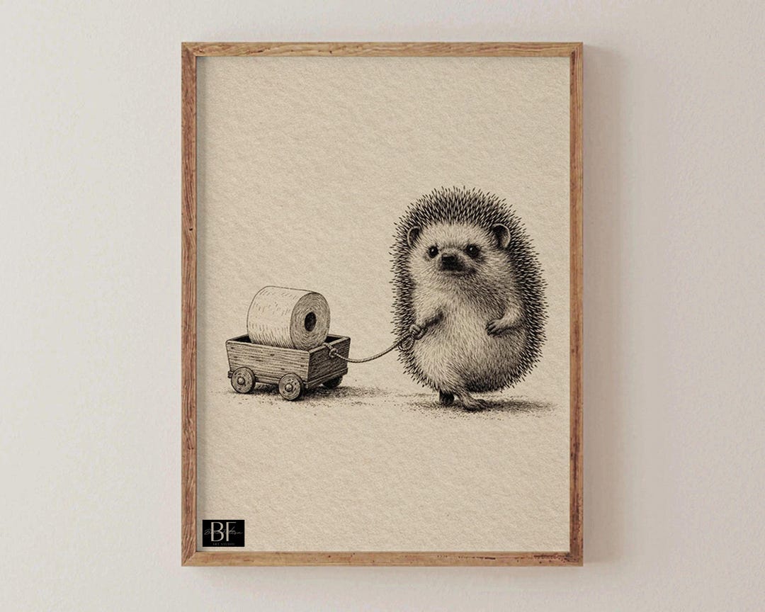 Funny Bathroom Wall Art of Vintage Hedgehog Print: Retro Bathroom Wall ...