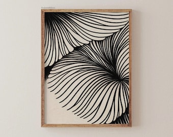 Abstract Floral Lines Art Print, Minimalist Beige Black Poster (Digital Download)