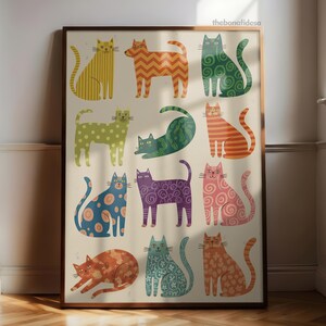 Illustration de chat fantaisiste, art pop abstrait (téléchargement numérique) image 13