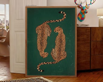 Estampado de guepardo de moda, arte mural de leopardo retro (descarga digital)