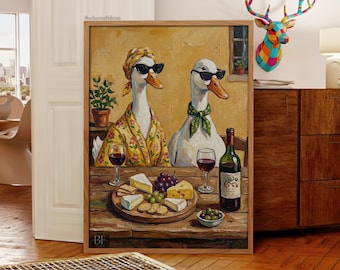 Funny Geese Drinking Wine Cheese Art Print