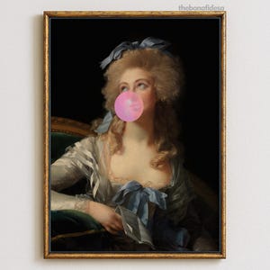Baroque Alter Art, Lady Blowing Bubbles, Destroyed Portrait, Artful Aesthetic, Printable Art Female, Weird Funny Art, Quirky Gift Idea