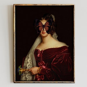 Surreale Schmetterlingsfrau, Vintage Kunstdruck (Digitaler Download)