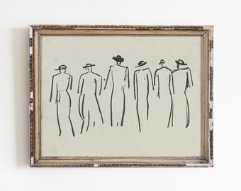 Figure Sketch Print, Minimalist Line Art, Vintage Drawing (Digital Download)