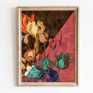 Floral Art Print, Funky Wall Art, Maximalist Decor, Gallery Wall, Moody Flowers, Feminine Colorful Print, Vintage Oil Painting, Altered Art