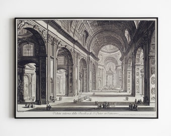 Vintage Basilica Architecture Print, Charcoal Sketch (Digital Download)