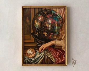 Eclectic Disco Ball Portrait, Moody Alter Painting Print (Digital Download)