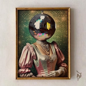 Disco Ball Wall Art, Disco 70s Party, Female Disco Print, Luxury Alcohol Print, Dorm Room Decor, Retro Vintage Bar, Disco Ball Tequila