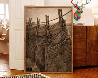 Black And White Jeans Print Stylish Fashion Poster Trendy Maximalist Room Decor Denim  Digital Print Fashion Vogue Inspired Poster Decor