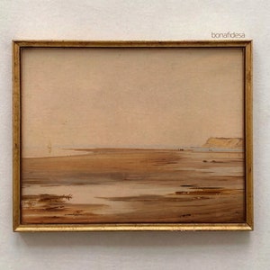 Impresión de paisaje moderno en color neutro, estampados de estilo costero, decoración campestre francesa, pared de galería neutra, decoración estética suave
