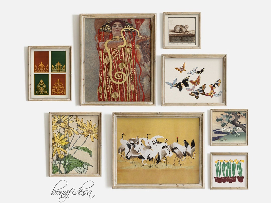 Yellow Gallery Wall Set, Vintage Eclectic Printable Wall Art, Modern