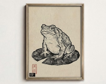 Japanese Frog Print, Vintage Wall Art, Japanese Frog Poster, Matsumoto Hoji Wall Art Decor, Modern Art, Animal Print, Wabi Sabi, Interior