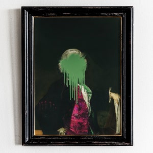 Funny Altered Rococo Portrait Print – Quirky Vintage Wall Art, Maximalist Eclectic Decor