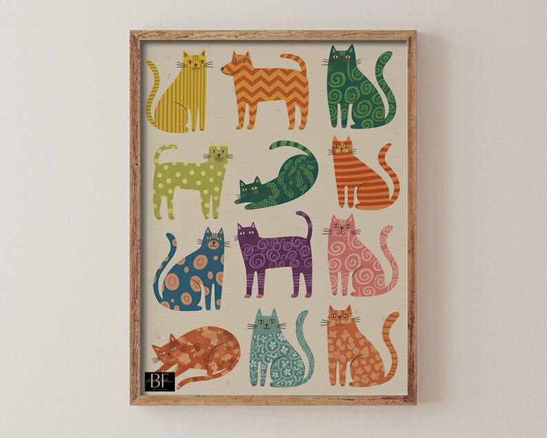 Illustration de chat fantaisiste, art pop abstrait (téléchargement numérique) image 19