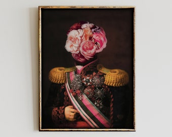 Funky Floral Portrait Art, Quirky Eclectic Wall Decor (Digital Download)