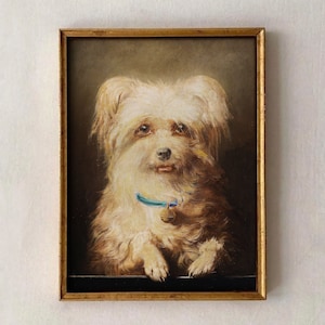 Vintage Dog Painting, Dog Portrait, Vintage Terrier Painting, Antique Pet Portrait Oil Painting, Puppy Wall Art, British Whimsical Print