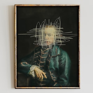 Antique Oil Painting, Altered Portrait of a Man, Printable Vintage Artwork, Downloadable Prints, Artwork Quirky, Bedroom Wall Art,Loft Décor