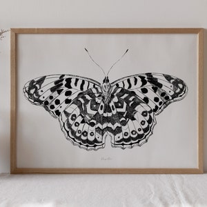 Vintage Butterfly Print, Moth Instant Download, Monarch Butterfly Vintage Poster, Insect Ink Sketch Minimalist Printable Wall Art, Digital