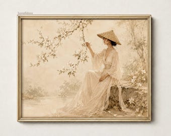 Affiche vintage représentant une femme philippine en fleurs de cerisier – Téléchargement numérique