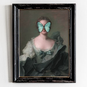 Antique Woman Portrait, Butterfly Print, Maximalist Wall Art, Altered Art, Antique Painting, Baroque Art Print, Rococo Art, Portrait Vintage