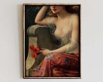 Stampa di ritratto di donna barocca rococò, dipinto a olio vintage eclettico (download digitale)