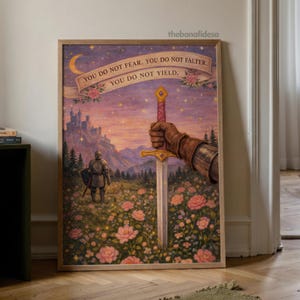 Fantasy Wall Art, Girly Book Lover Gift, Sword Art, Book Quote, Pink Print image 10