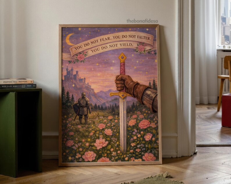 Fantasy Wall Art, Girly Book Lover Gift, Sword Art, Book Quote, Pink Print image 10