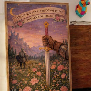 Fantasy Wall Art, Girly Book Lover Gift, Sword Art, Book Quote, Pink Print image 15