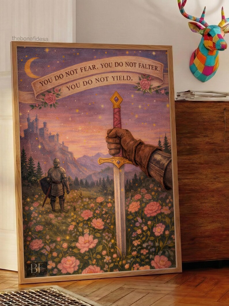 Fantasy Wall Art, Girly Book Lover Gift, Sword Art, Book Quote, Pink Print image 15