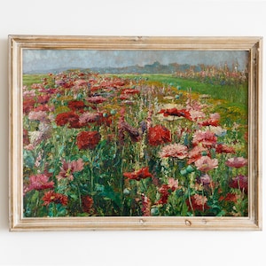 Flower Garden Print, Summer Garden Painting, Vintage Landscape Wall Art, Vintage Oil Painting, Country Decor, Farmhouse Wall Art