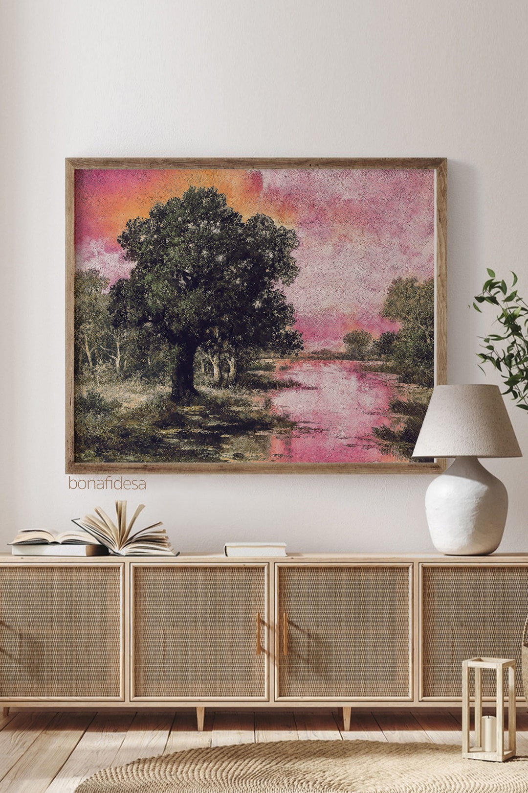 Pink Landscape Printable Wall Art – Vintage Nature Art, Eclectic Decor ...